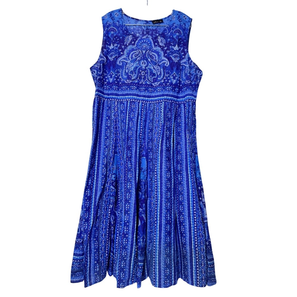 Phool Women's Blue Multi Paisley‎ Print Sleeveless Midi Dress XL
